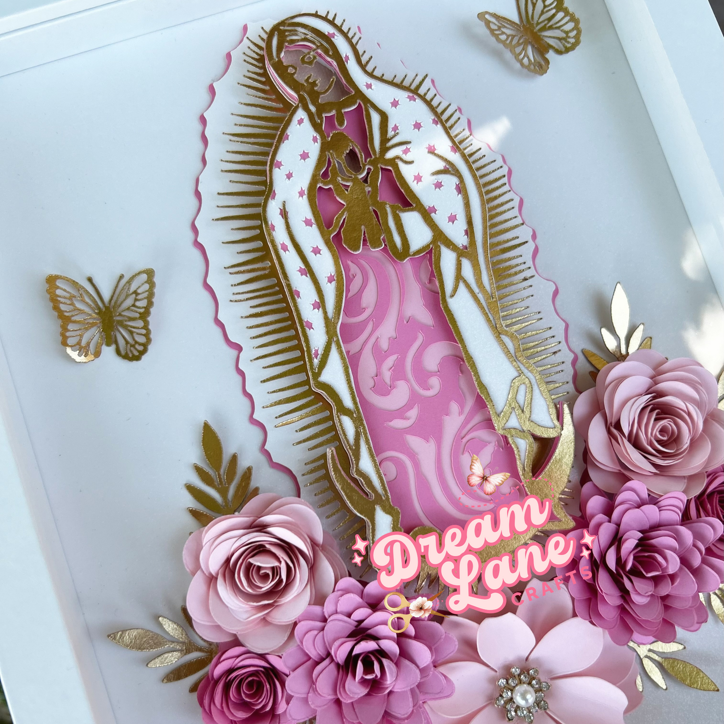 Pink 3D Virgen Shadowbox